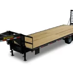 Image of a flatbed, dual axle gooseneck trailer, used to support a blog for choosing gooseneck trailers from Kaufman Trailers